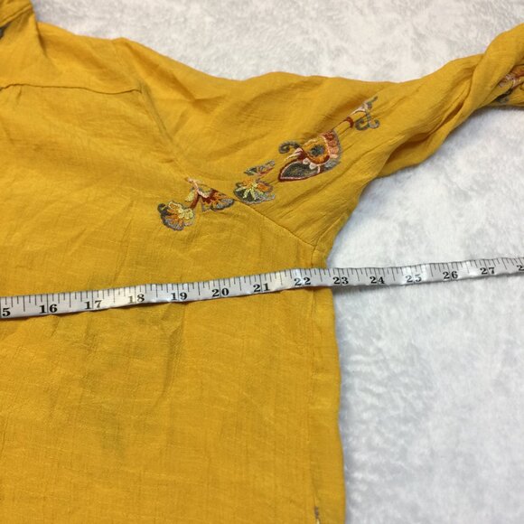 Anthropologie Fig & Flower Top Shirt XL Womans Yellow Embroidered Button Up Boho - Picture 7 of 16